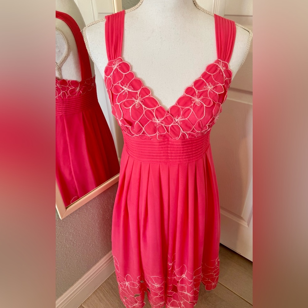 Antonio Melani Pink Embroidered Sundress Size 4 Fit & Flare Sleeveless